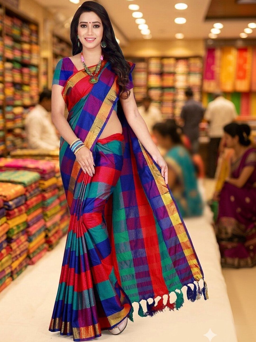 SHAIBO SAREE Checked Silk Cotton Uppada Saree-picture-23