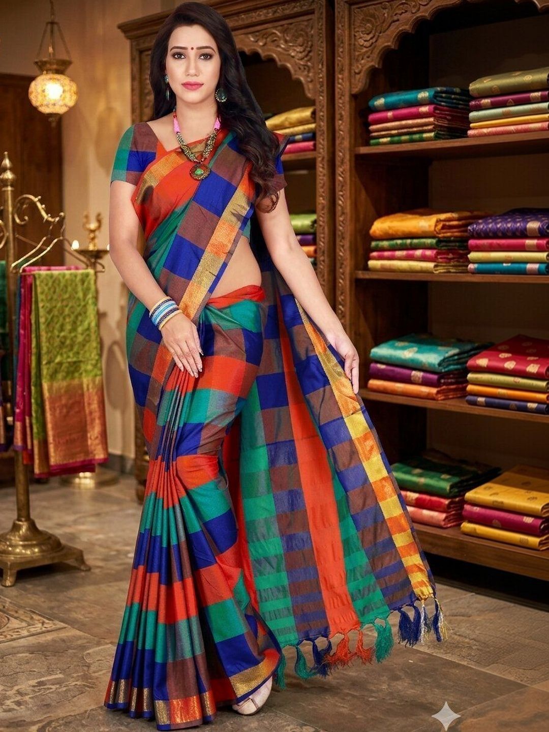 SHAIBO SAREE Checked Silk Cotton Handloom Uppada Saree-picture-20