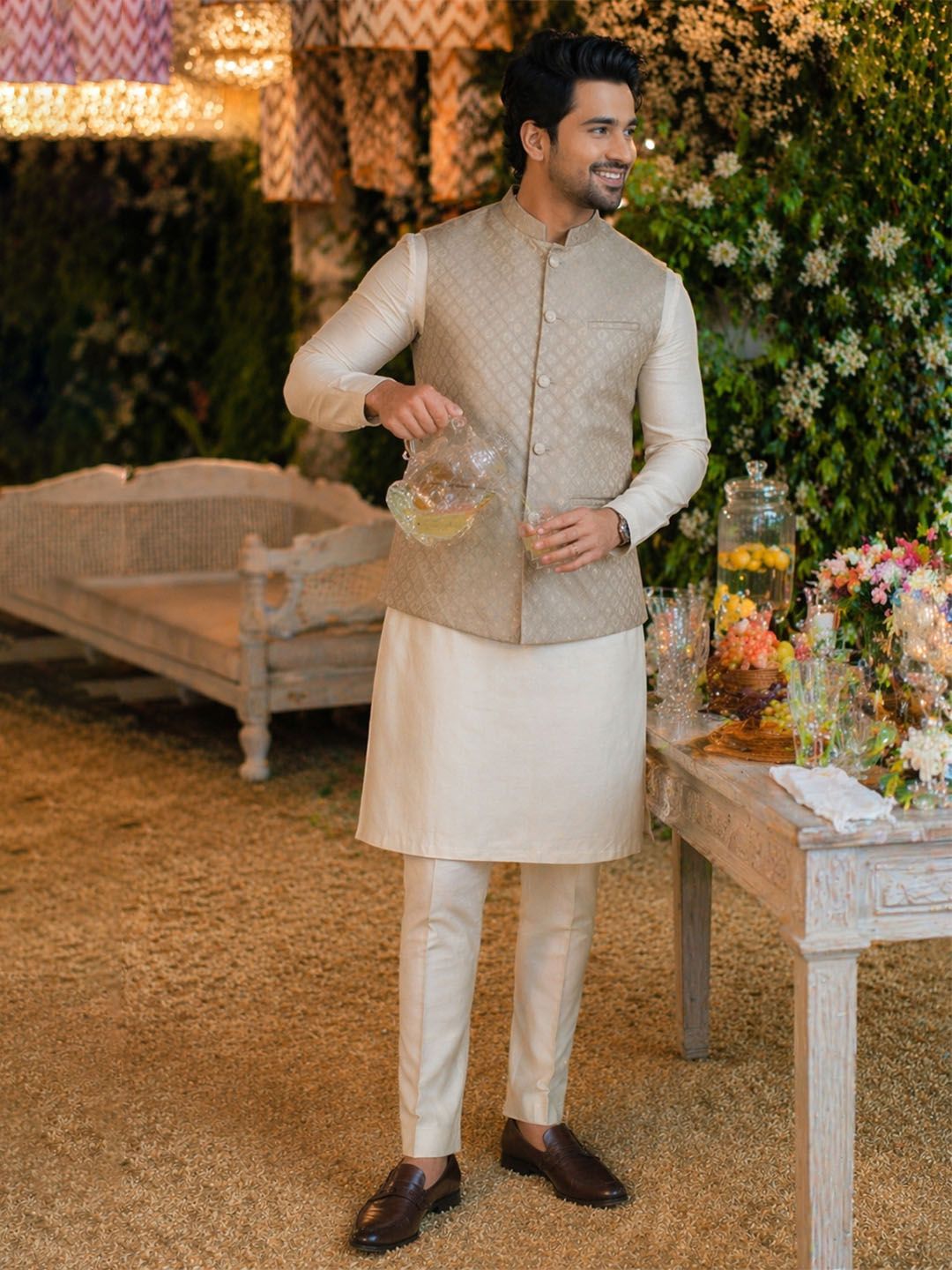 House of Pataudi Woven Design Textured Festive Jacquard Nehru Jacket-picture-46