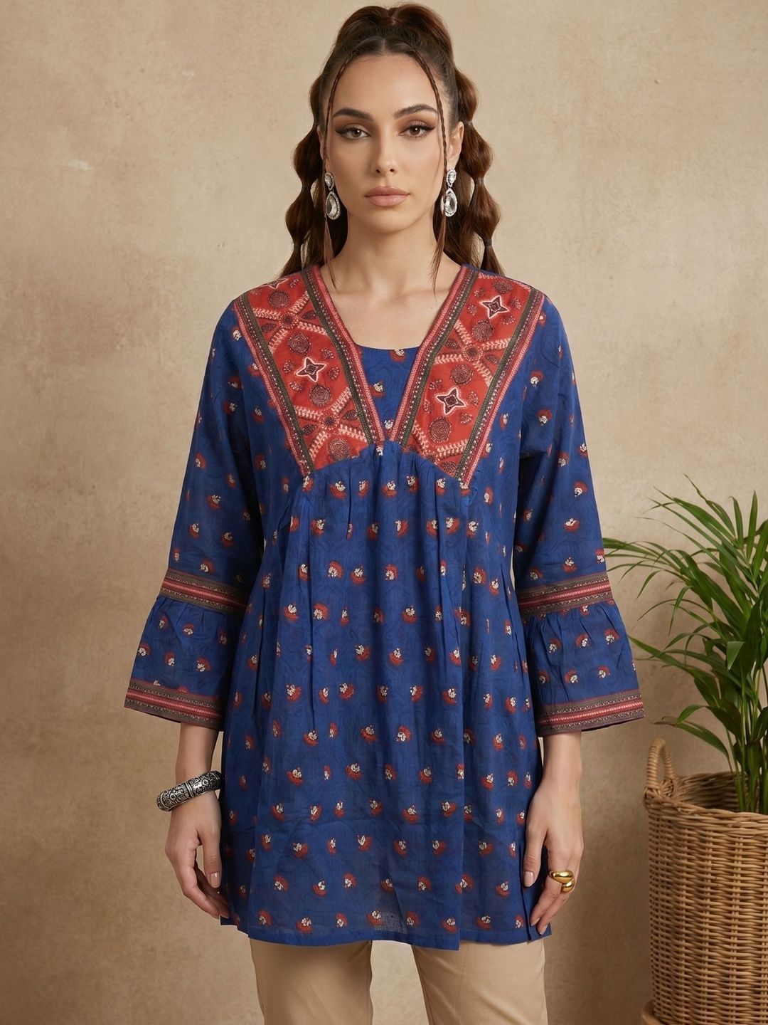 Suha Ethnic Motifs Printed V-Neck Panelled Kurti-picture-48