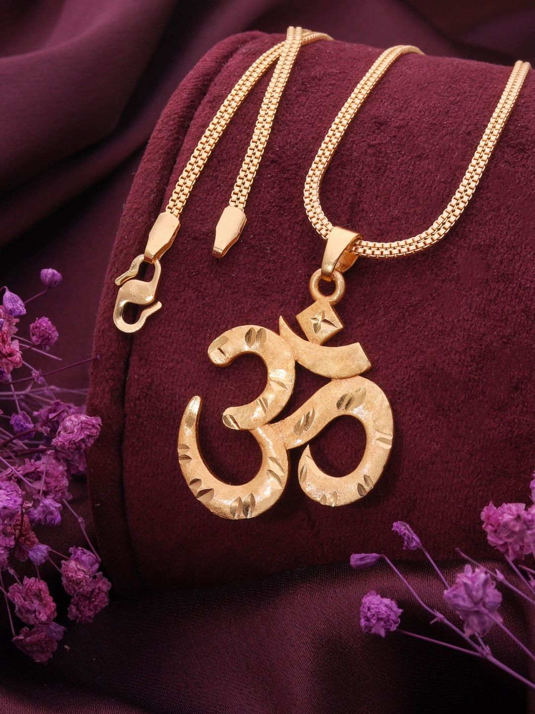 SAPNA PALACE Gold-Plated Om Pendants with Chains-picture-18