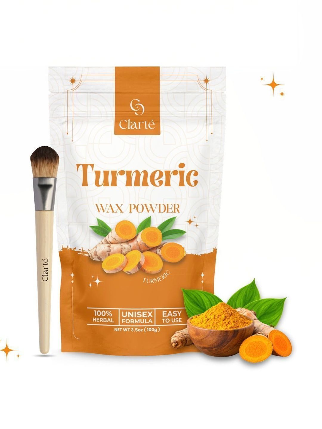 Clarte Set Of 2 100% Herbal Turmeric Wax Powder - 100 g With Brush-picture-11