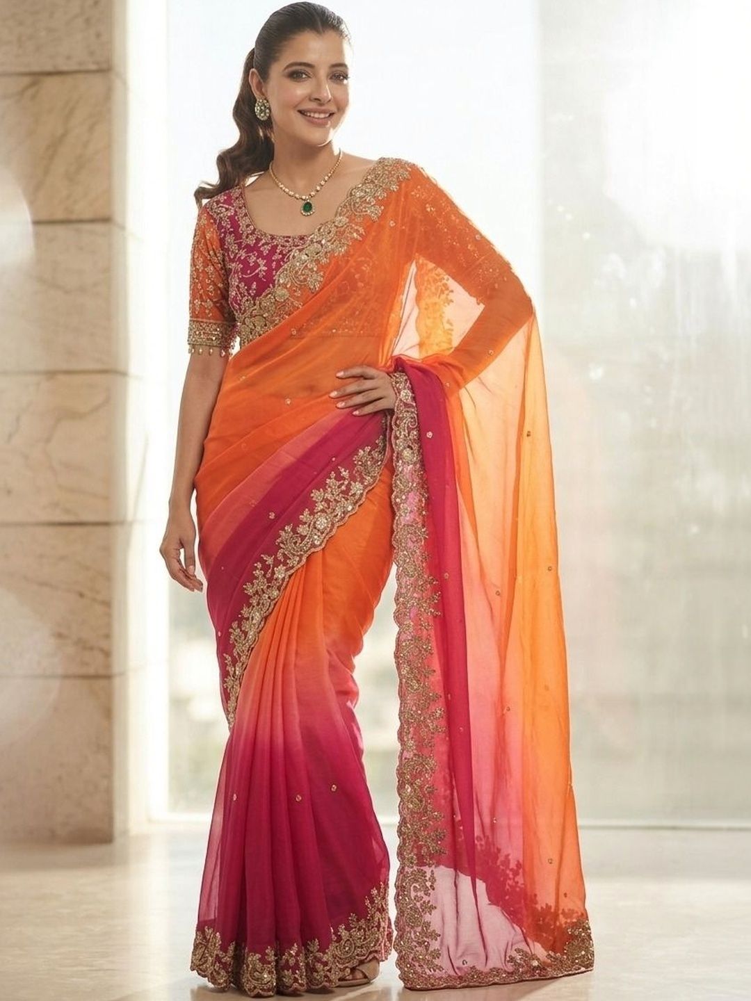Sangria Embroidered Sarees With Unstitched Blouse Piece-image-34