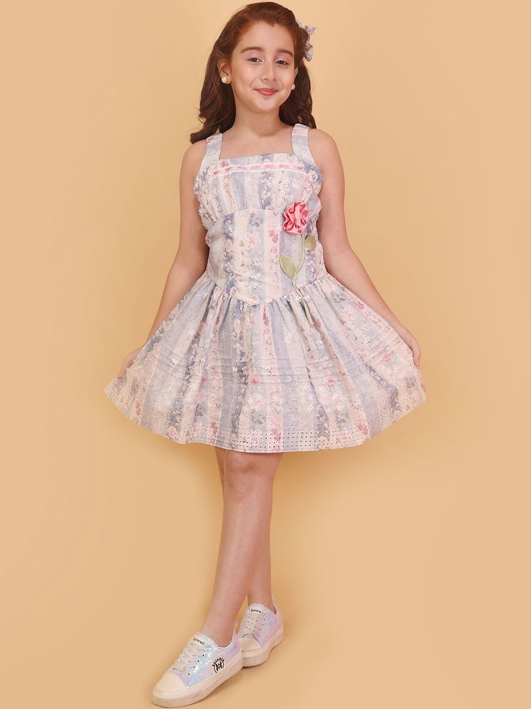 CUTECUMBER Floral Print Applique Fit & Flare Dress-picture-40