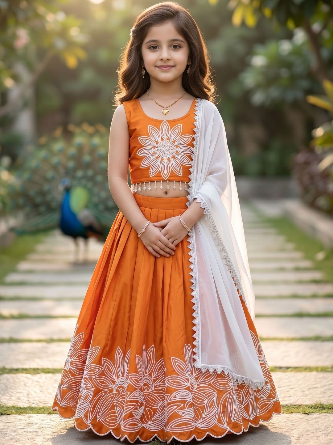 KALINI Girls Embroidered Thread Work Semi-Stitched Lehenga & Blouse With Dupatta-picture-37