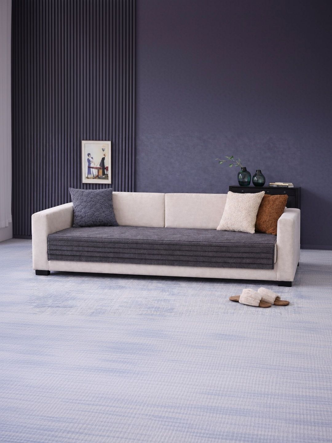 Cortina Grey & Charcoal Striped 1 Piece Sofa Cover Without Arms-picture-11