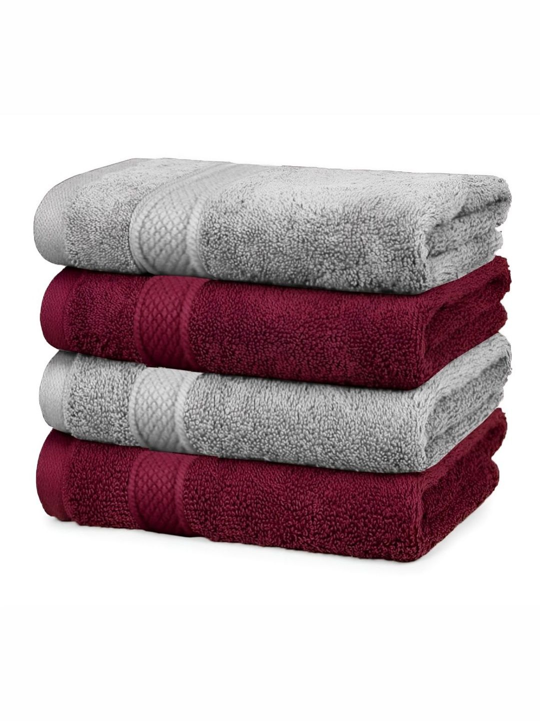 Enchant Home 4Pcs Grey & Burgundy Pure Cotton 450 GSM Hand Towels-image-38