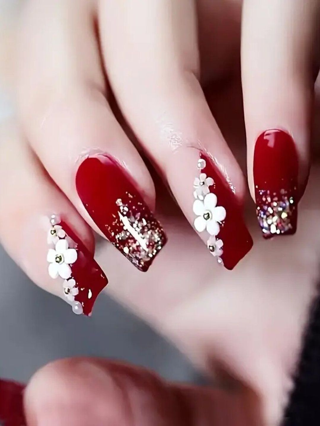 Vembley Set Of 24 Artificial Reusable Press On Nails - Maroon With Glitter-picture-41