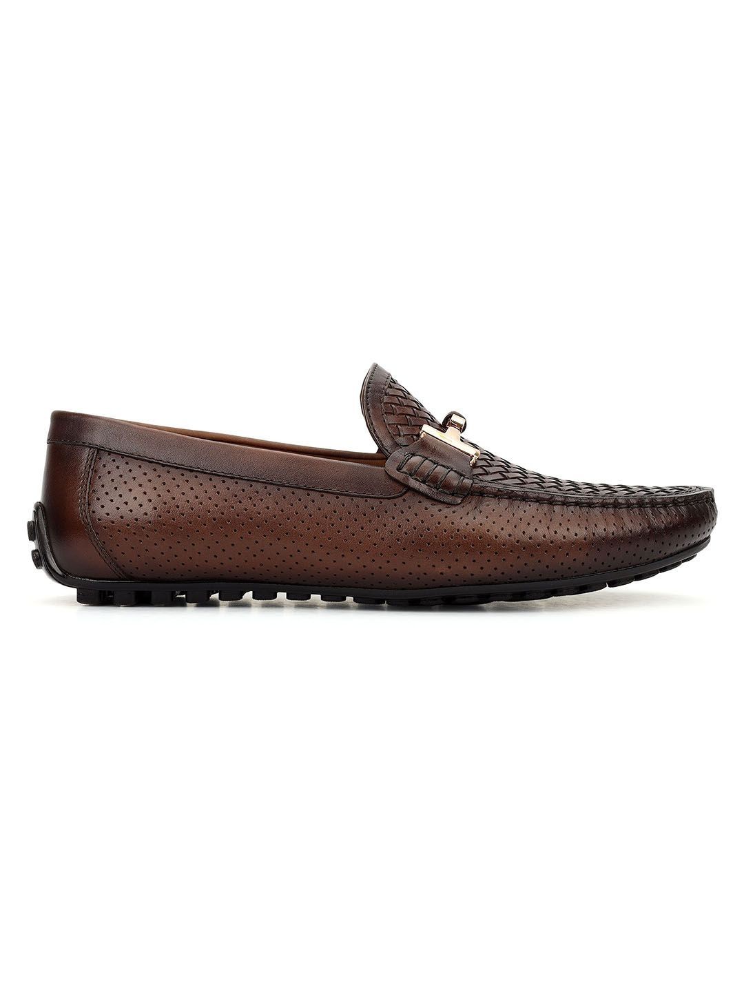 ROSSO BRUNELLO Men Textured Leather Round Toe Slip-On Formal Loafers-picture-32