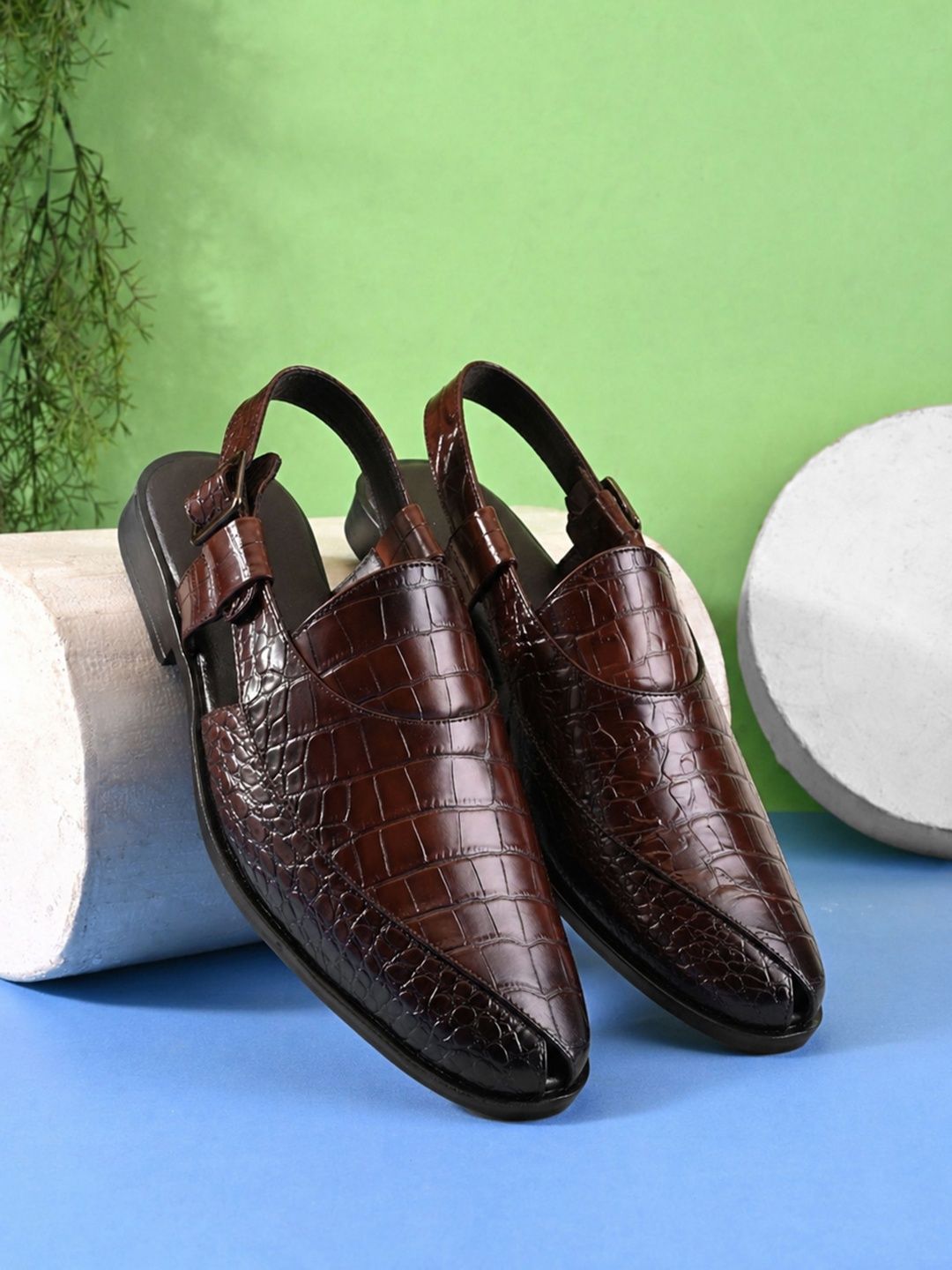 House of Pataudi Men Textured Buckle Shoe-Style Sandals-picture-43