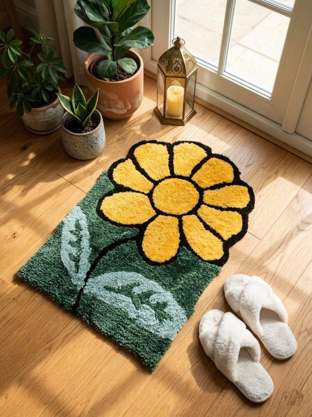 AaHo Decor Yellow & Green Floral Microfiber Anti-Slip High Absorbent Bathmat-image-27