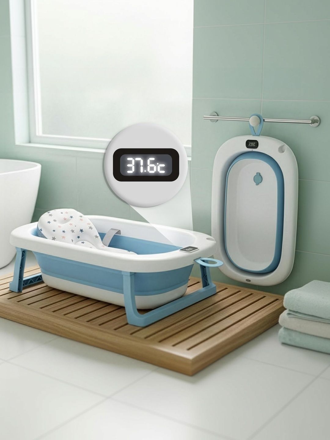 MeeMee Kids Grey & White Colour-Blocked Foldable BPA-Free Bath Tub-image-4
