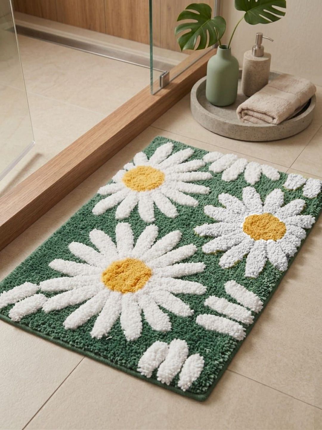 AaHo Decor Green Floral Microfiber Non-Slip Bath Rugs-picture-11