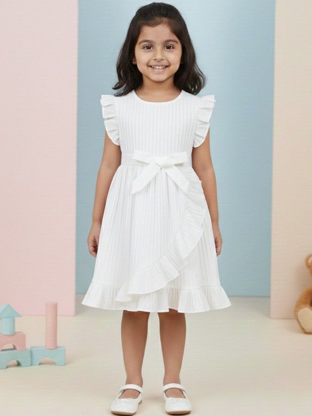 YK Girls Puff Sleeve A-Line Dress-picture-23