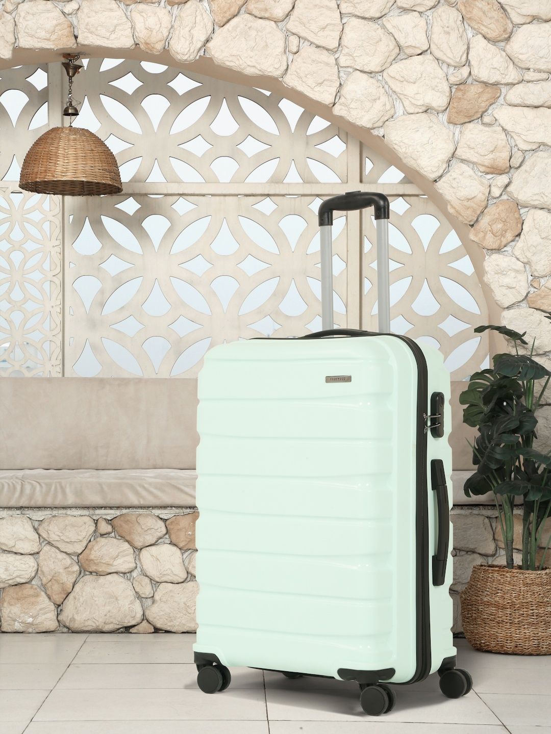 Teakwood Leathers Textured Hard Sided Medium Trolley Suitcase-image-20