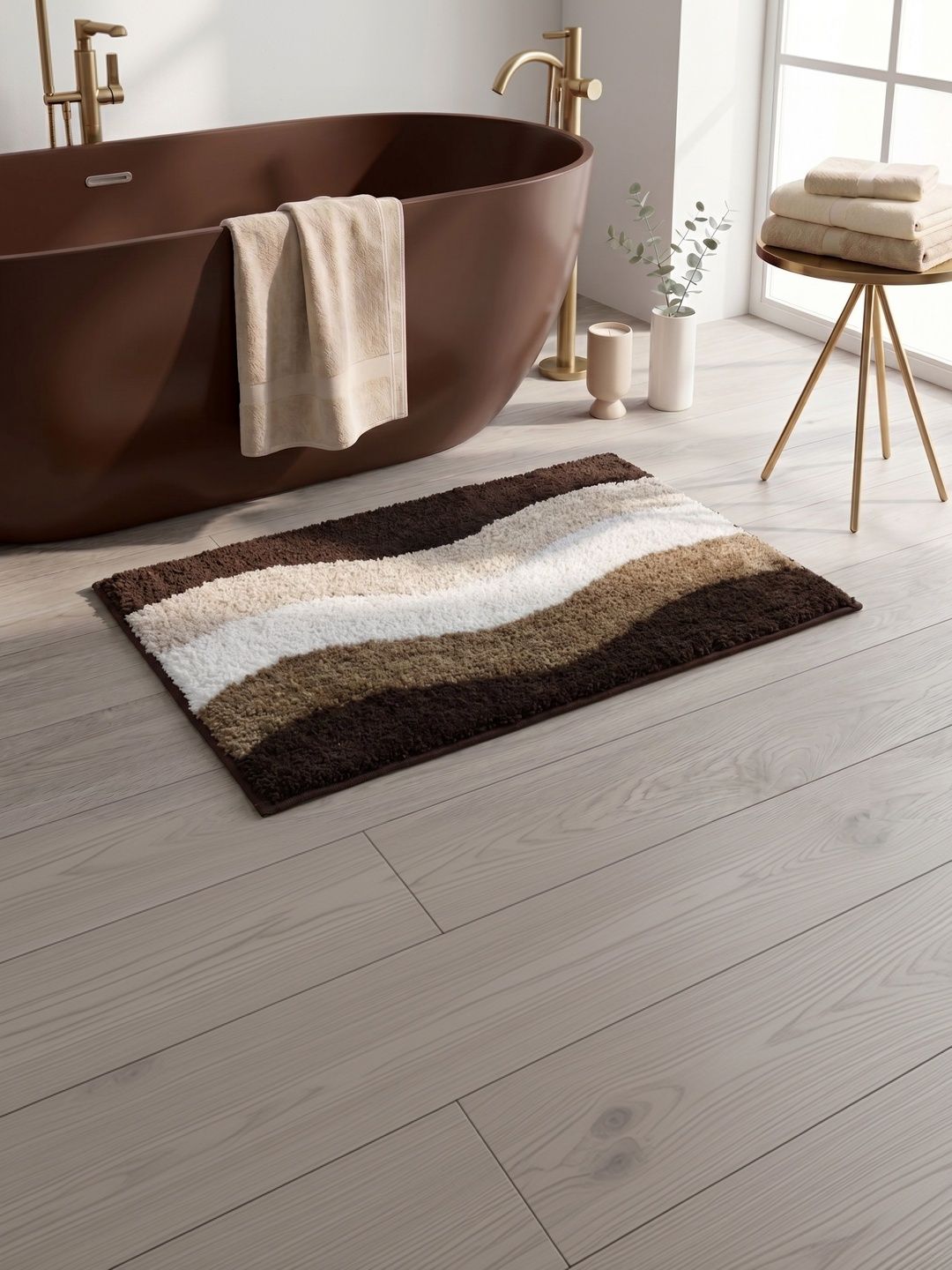 AaHo Decor Brown Wave Design Microfiber Non-Slip Bath Rugs-image-22