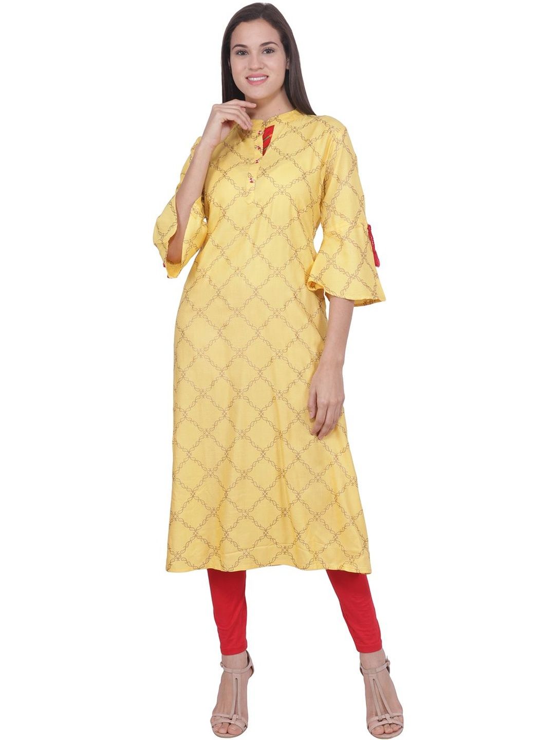 RANGRIWAZ Geometric Printed Flared Sleeves Pure Cotton Kurti-picture-7