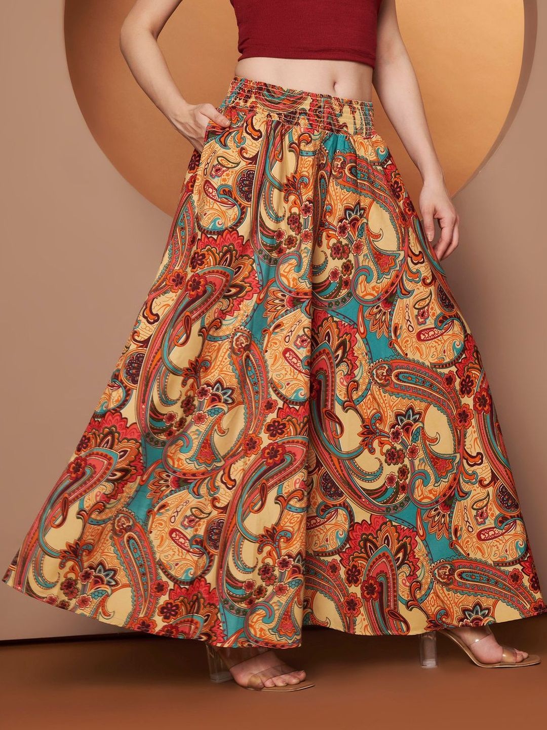 ZWERLON Women Paisley Bohemian Maxi Flared Skirt-picture-23