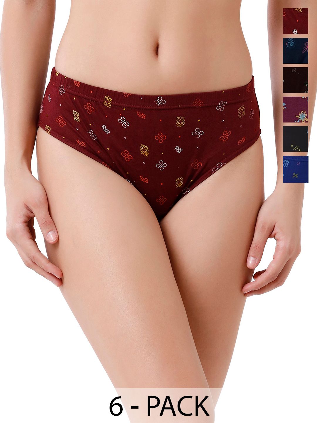 Amul Comfy Women Pack Of 6 Cotton Printed Inner Elastic Hipster Briefs-picture-28