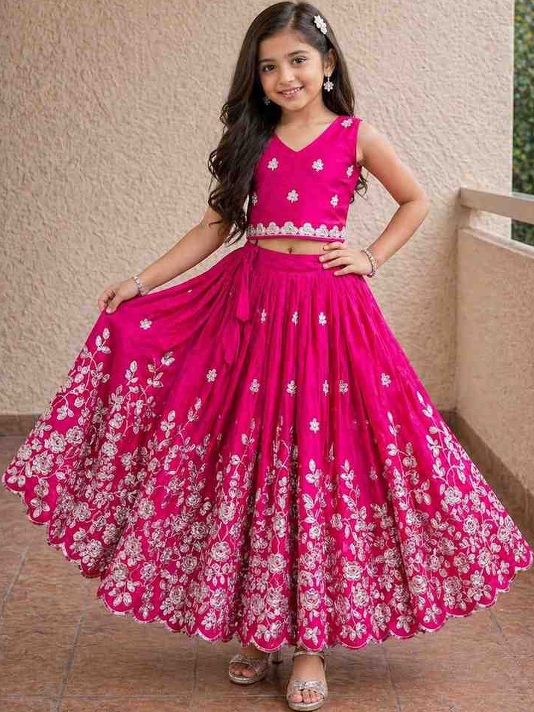 Sangria Embroidered V-Neck Flared Lehenga Choli-image-49