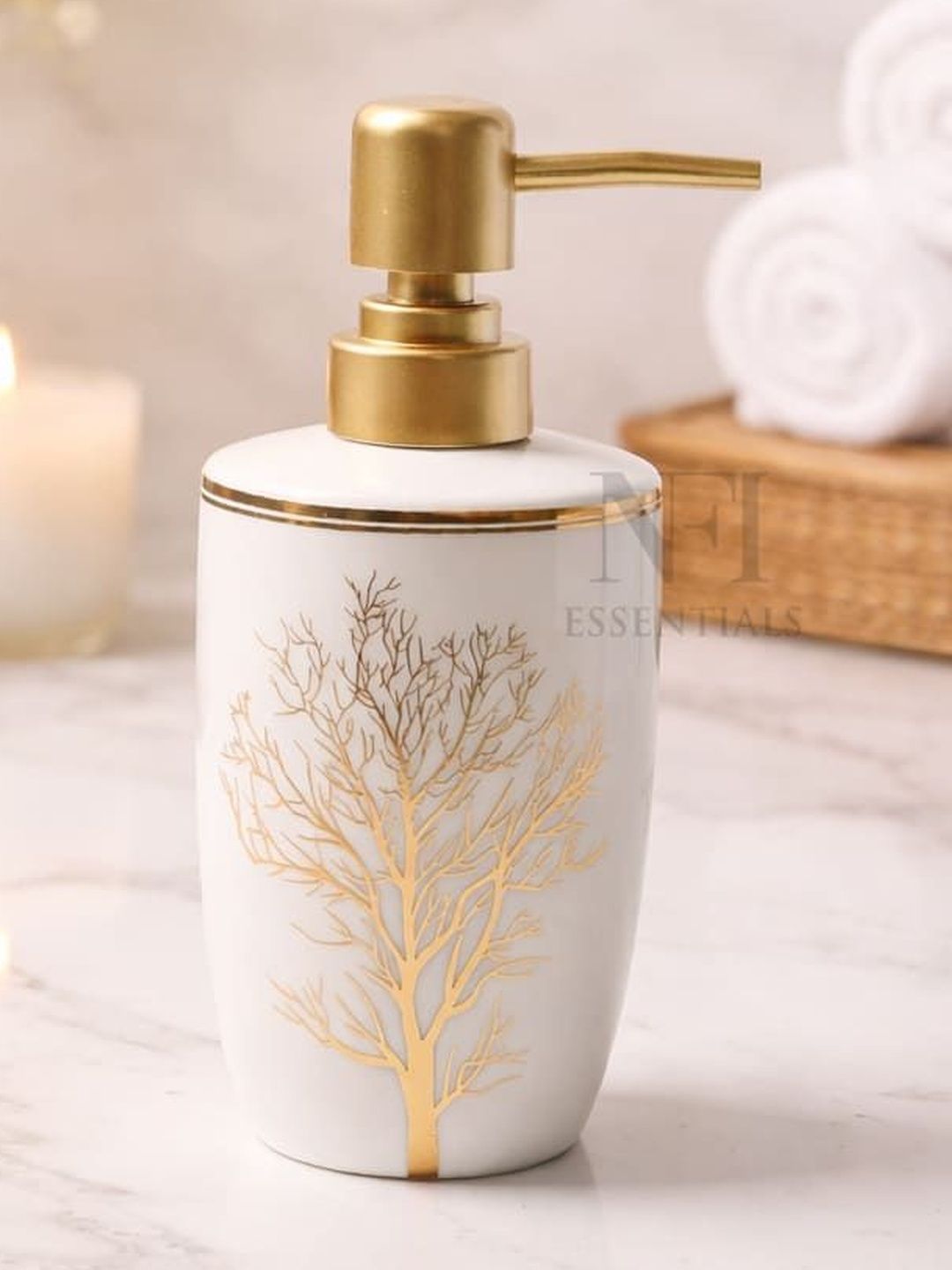 NFI essentials White & White Textured Ceramic Soap Dispenser-picture-31