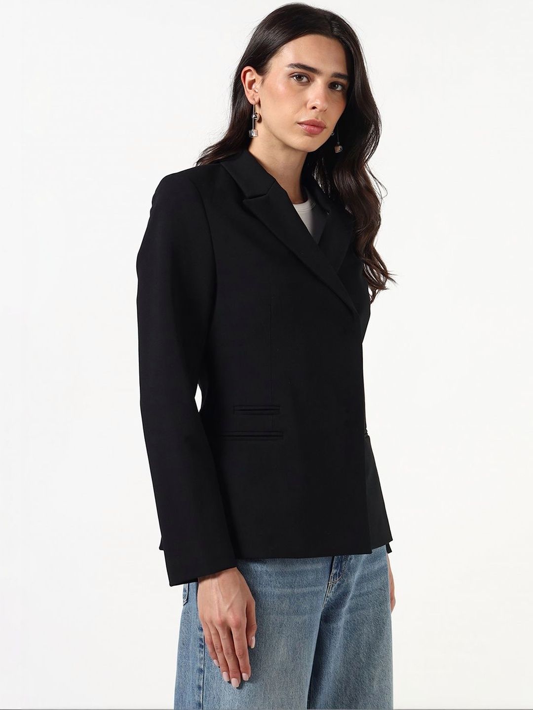 GUESS Peaked Lapel Single-Breasted Blazers-image-13