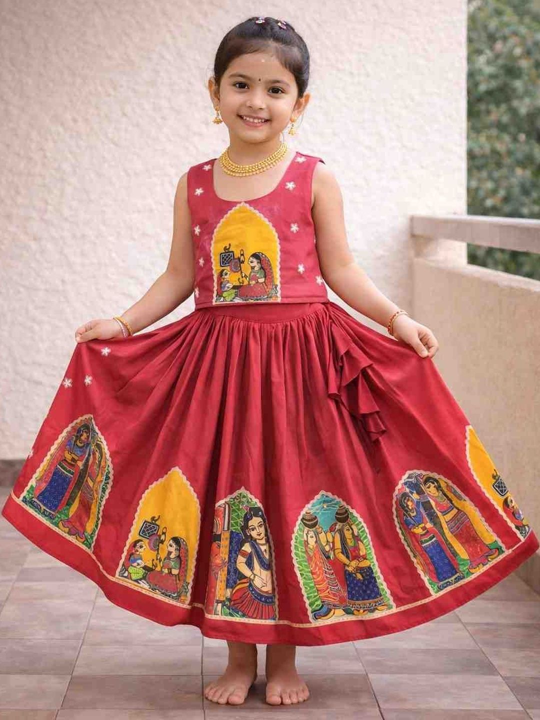 Sangria Printed Cotton Round Neck Flared Lehenga Choli-picture-17
