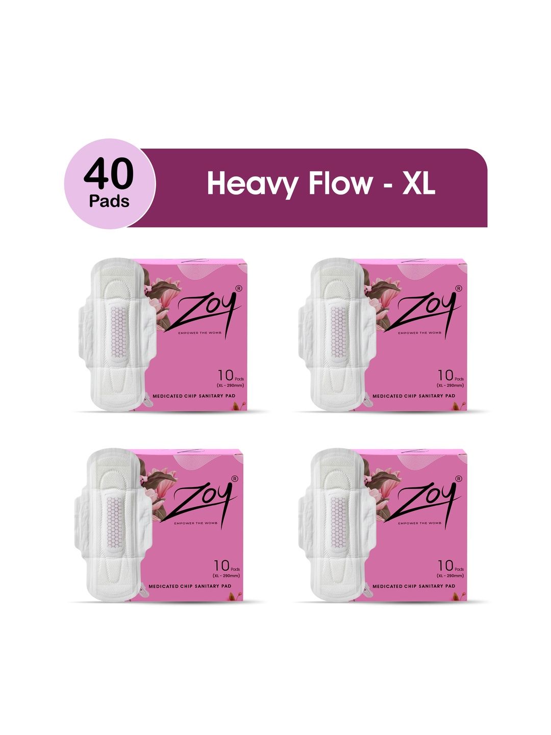 ZOY Set Of 4 Rash Free Sanitary Napkins - XL- 10 Pads Each-image-31