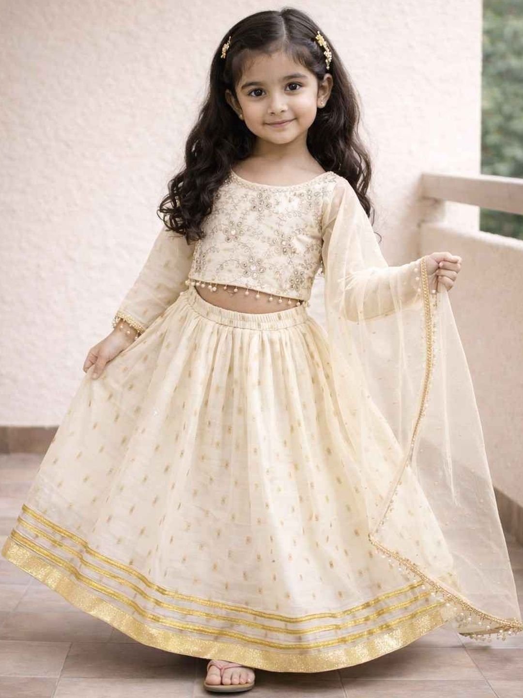 Sangria Girls Woven Design Round Neck Flared Lehenga Choli-image-27