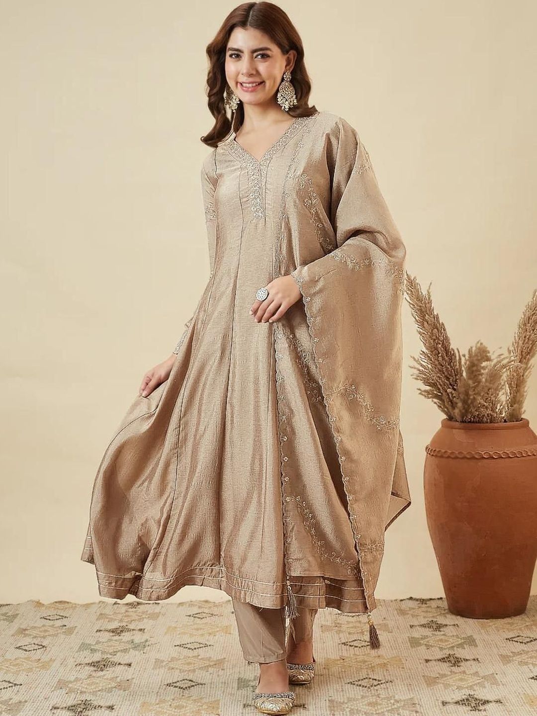 all about you Women Ethnic Motifs Embroidered Tiered Thread Work Kurta with Trousers & With Dupatta-picture-47