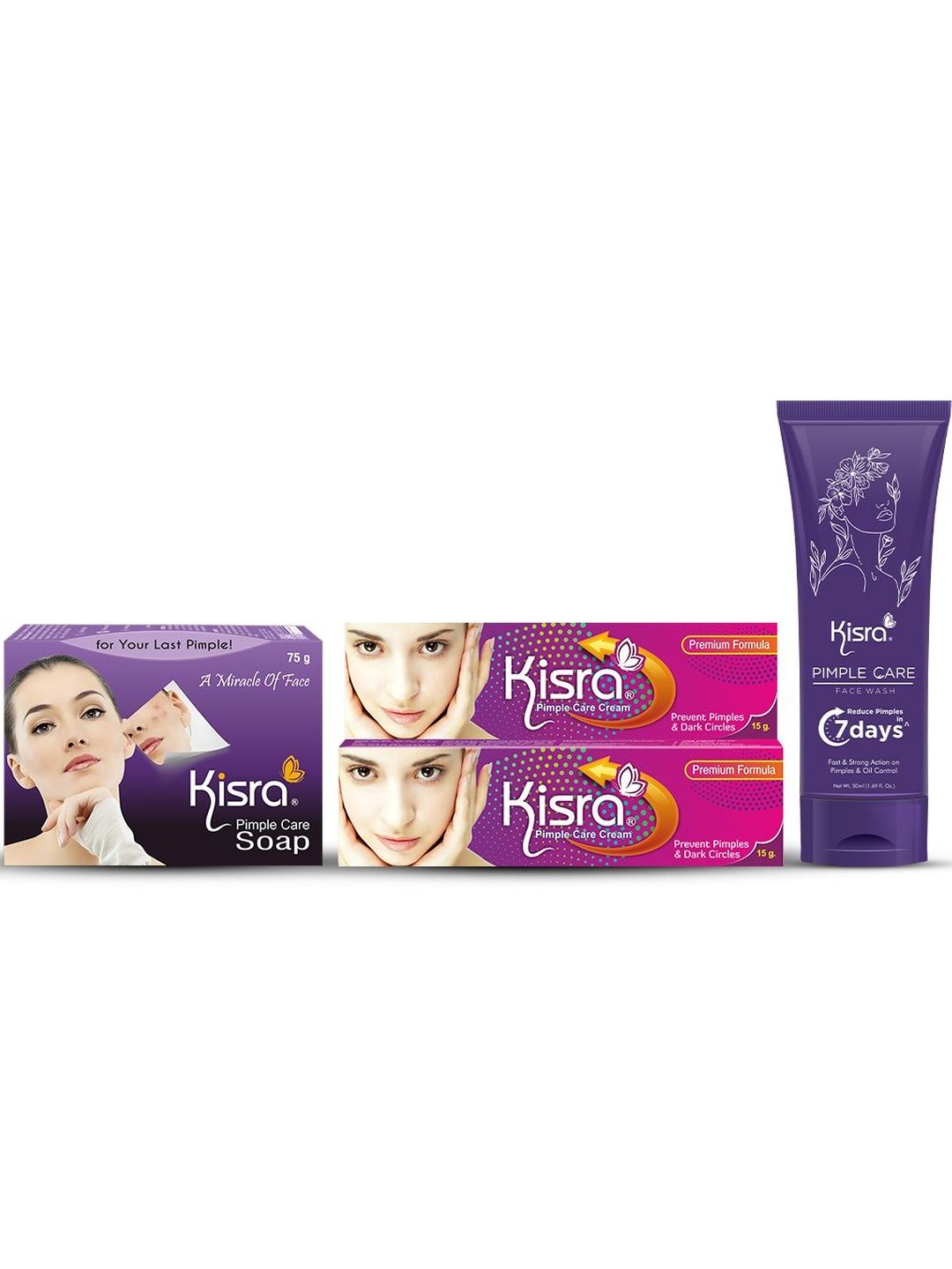 KISRA Set Of 4 Anti Acne Kit Soap 75g Cream 15g & Face Wash 50 g-image-1
