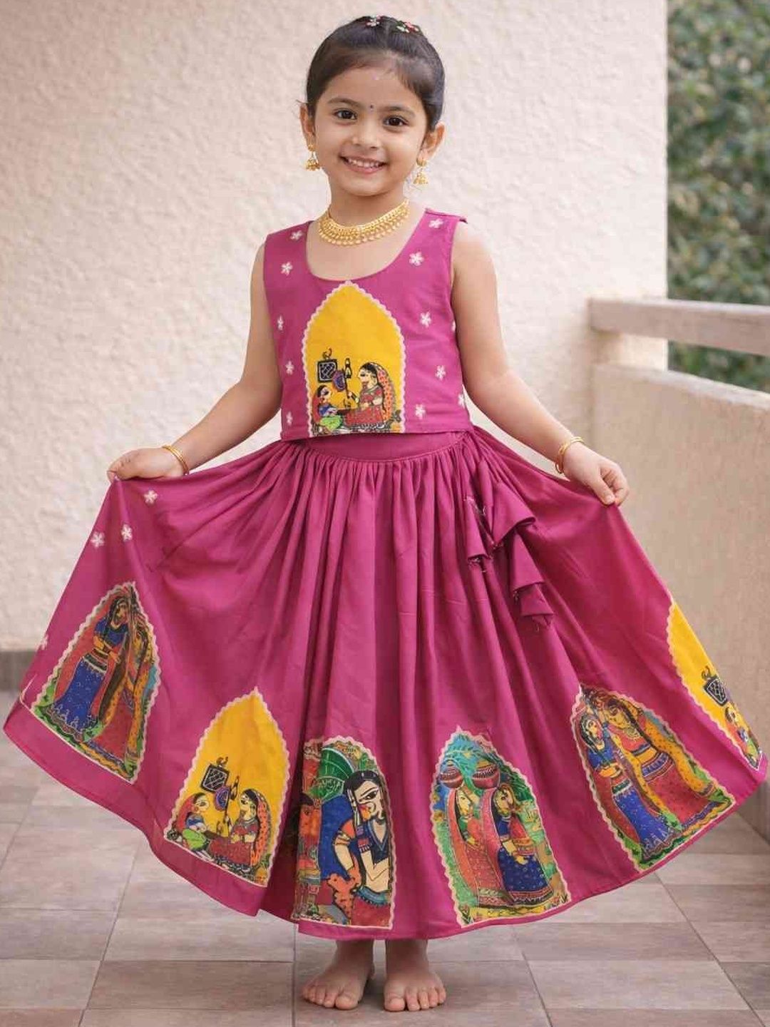 Sangria Girls Printed Cotton Round Neck Flared Lehenga Choli-picture-18
