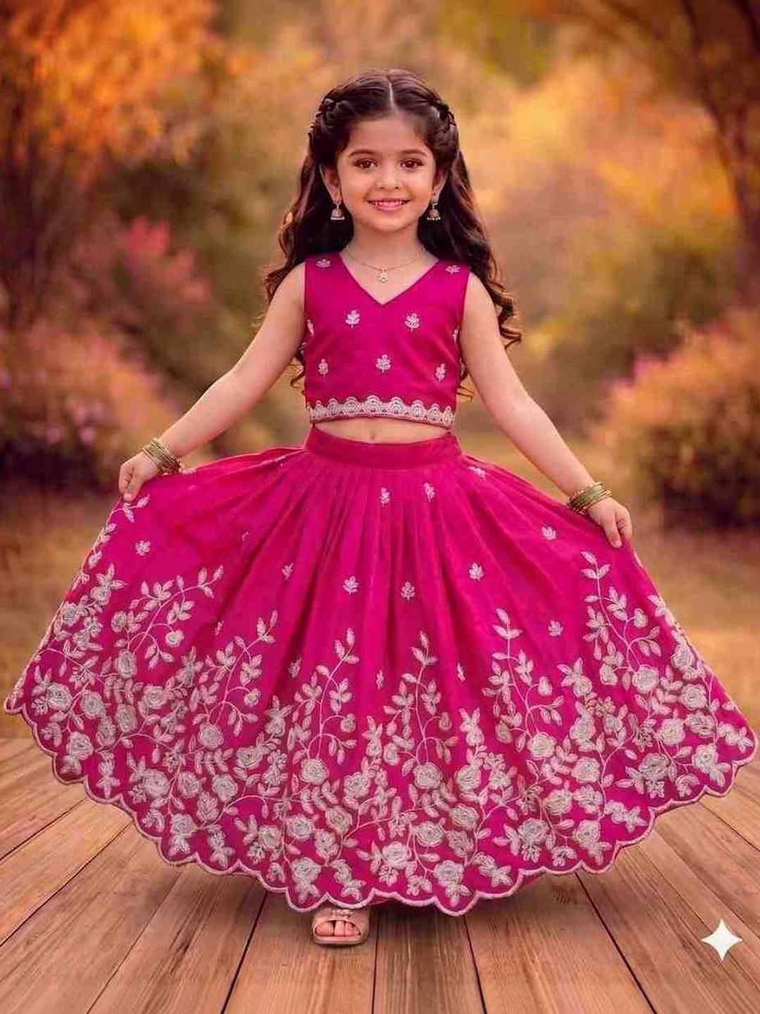 RJ ONLINE Girls Embroidered V-Neck Thread Work Ready to Wear Lehenga-picture-29