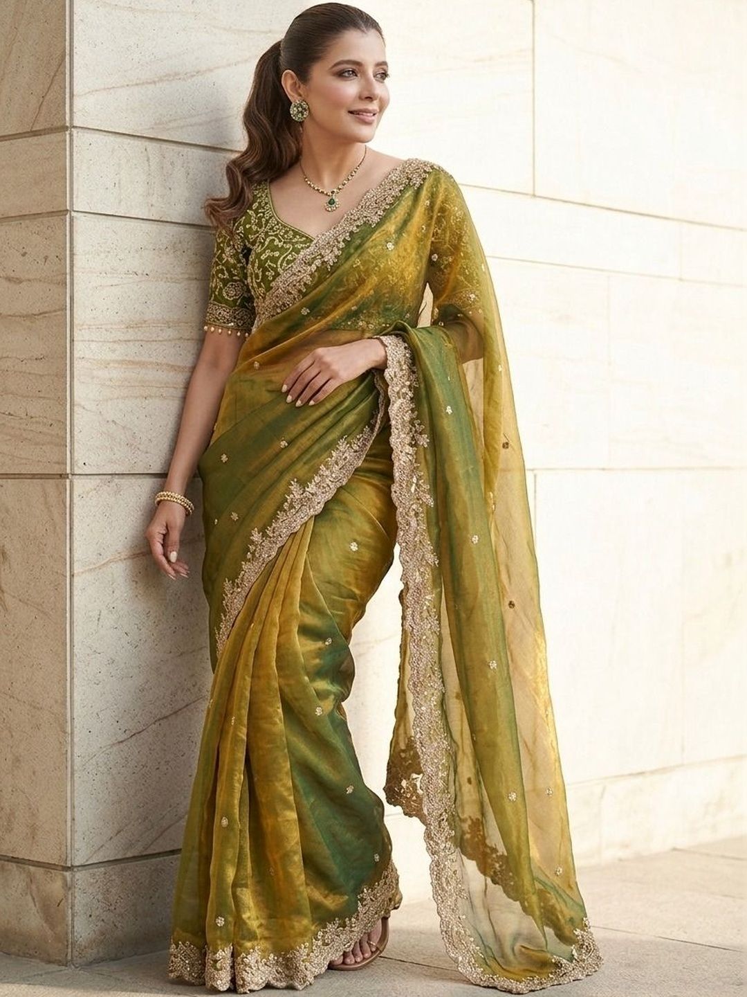 Kalista Embellished Zari Satin Heavy Work Saree With Unstitched Blouse Piece-image-14