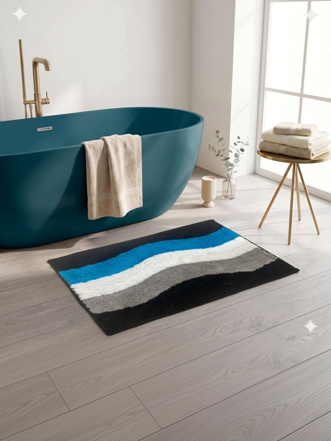 AaHo Decor Blue & Black Wave Design Microfiber Anti-Slip High Absorbent Bathmat-image-23