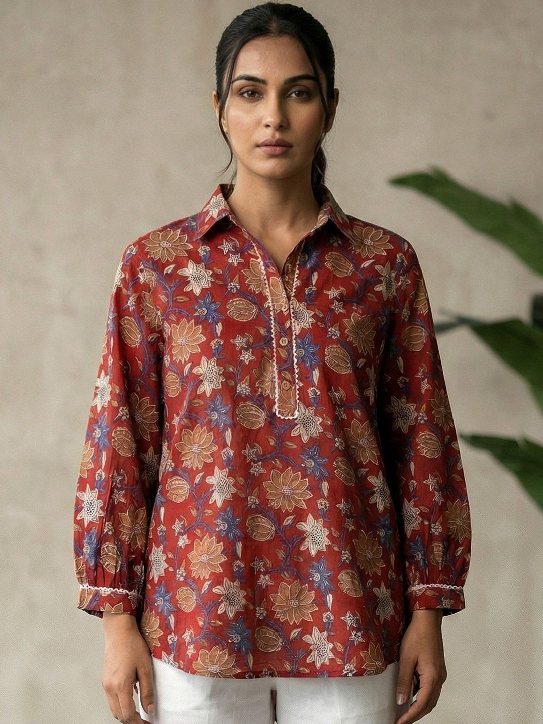 HERE&NOW Shirt Collar Printed Tunic-picture-16