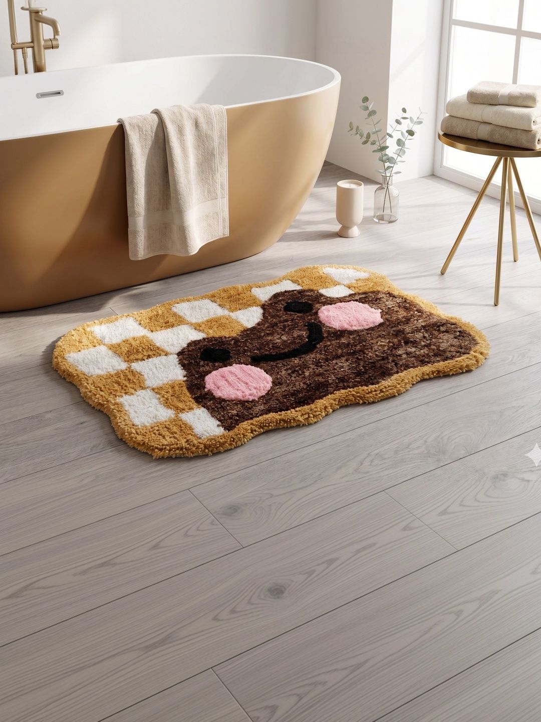 AaHo Decor Siler Yellow & Brown Anti-Slip Bath Rugs-image-23