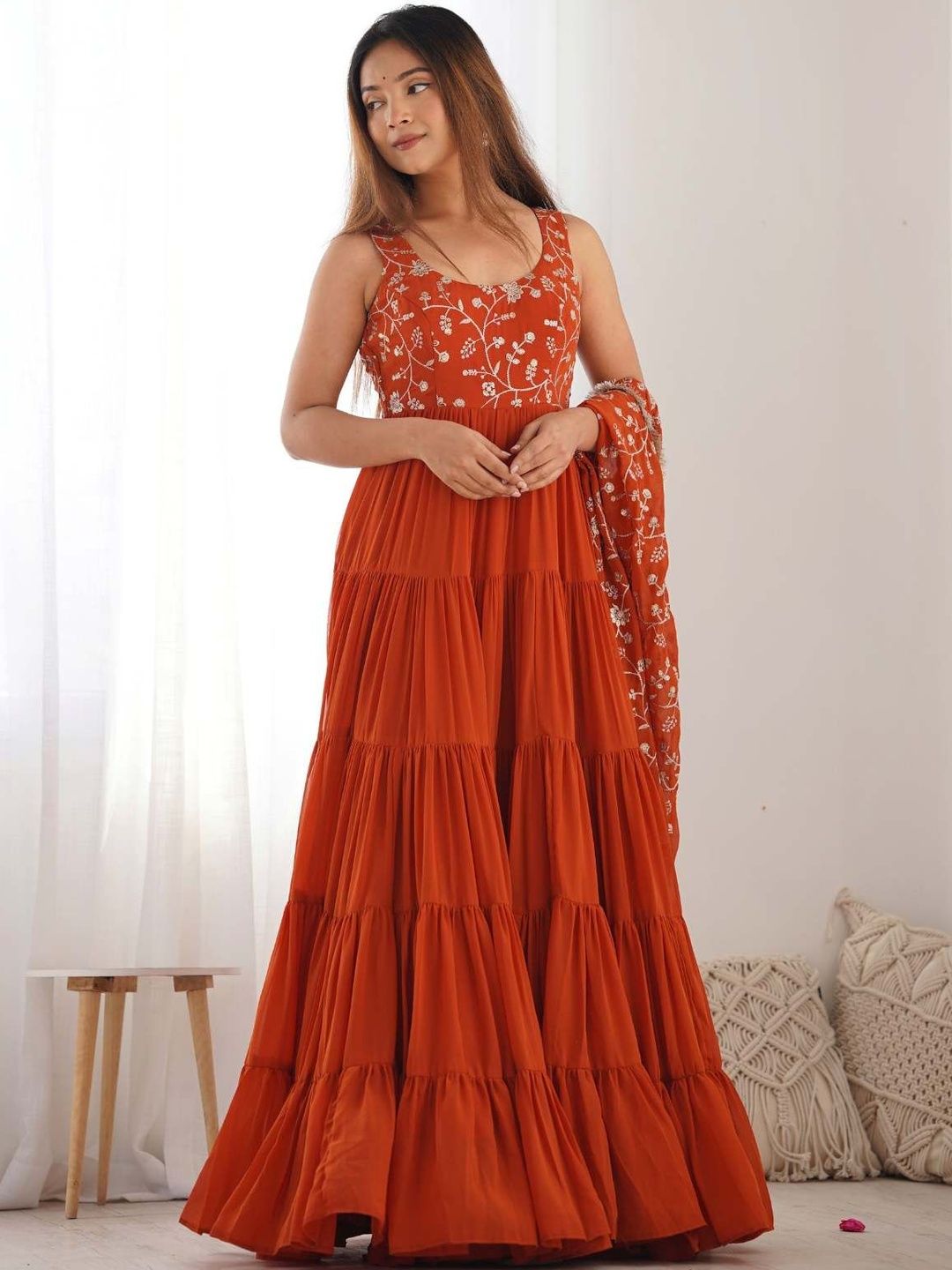 all about you Floral Embroidered Georgette Fit & Flare Maxi Dress-picture-33