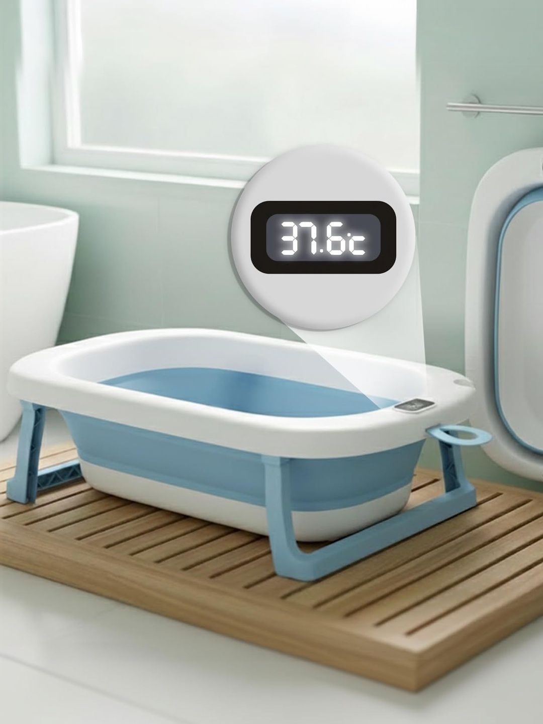 MeeMee Kids Blue & White Colour-Blocked Foldable BPA-Free Bath Tub-picture-37