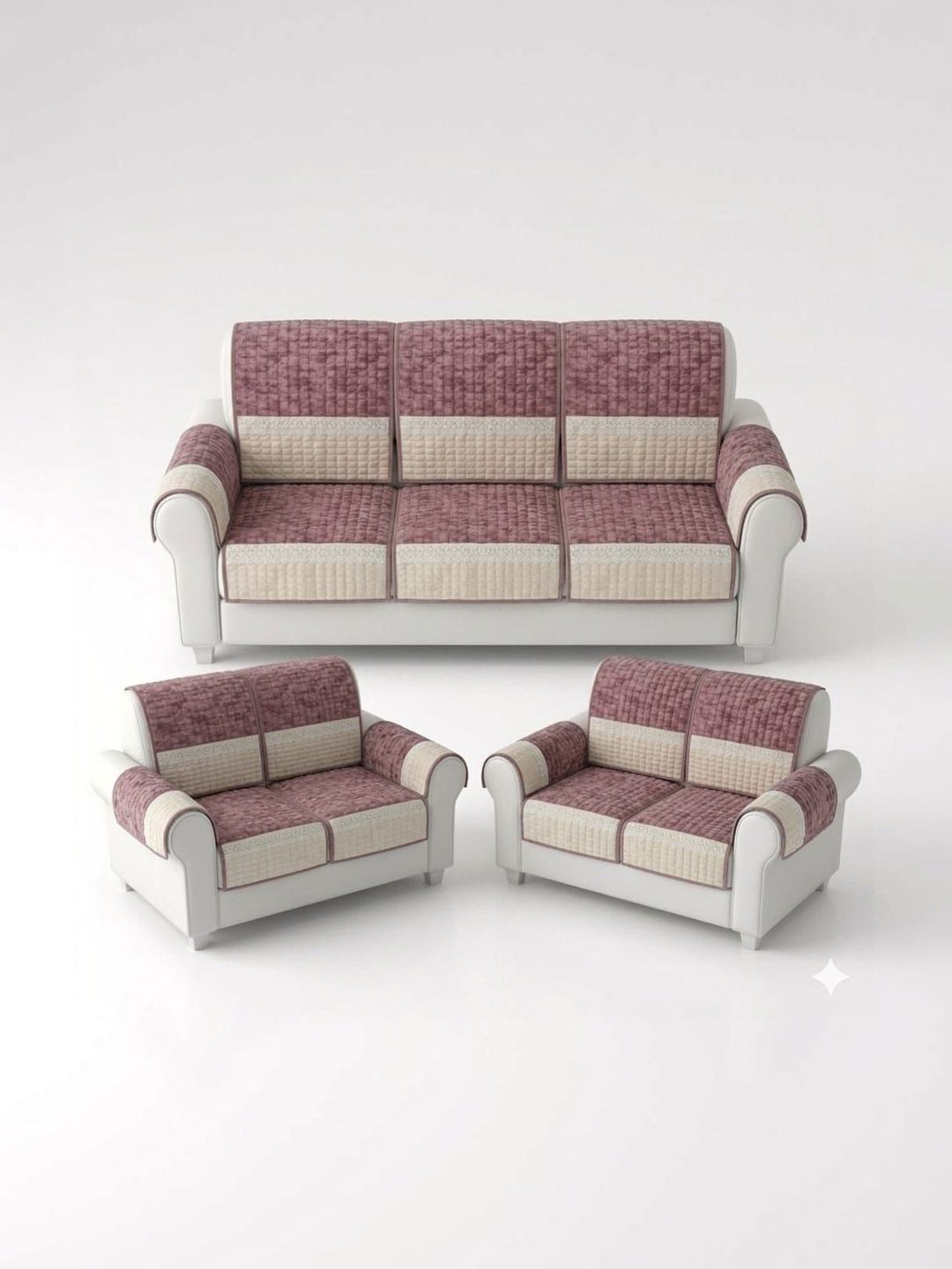 RAINBOW FURNISHINGS Pink & Mauve Polyester Blend Sofa Cover With Arms-picture-29