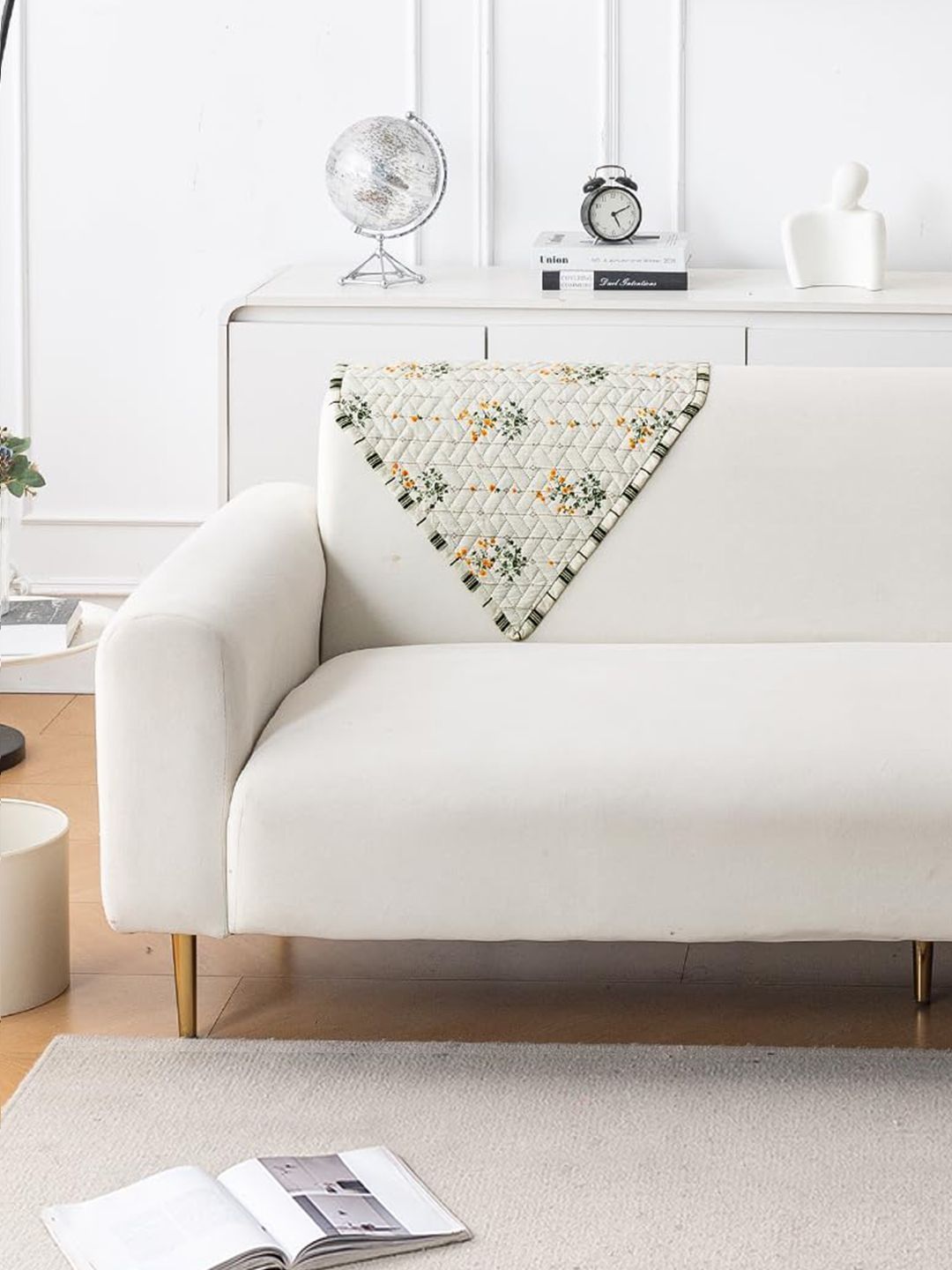 HOKIPO Green & Cream-Coloured Printed 1 Piece Sofa Cover Without Arms-image-20