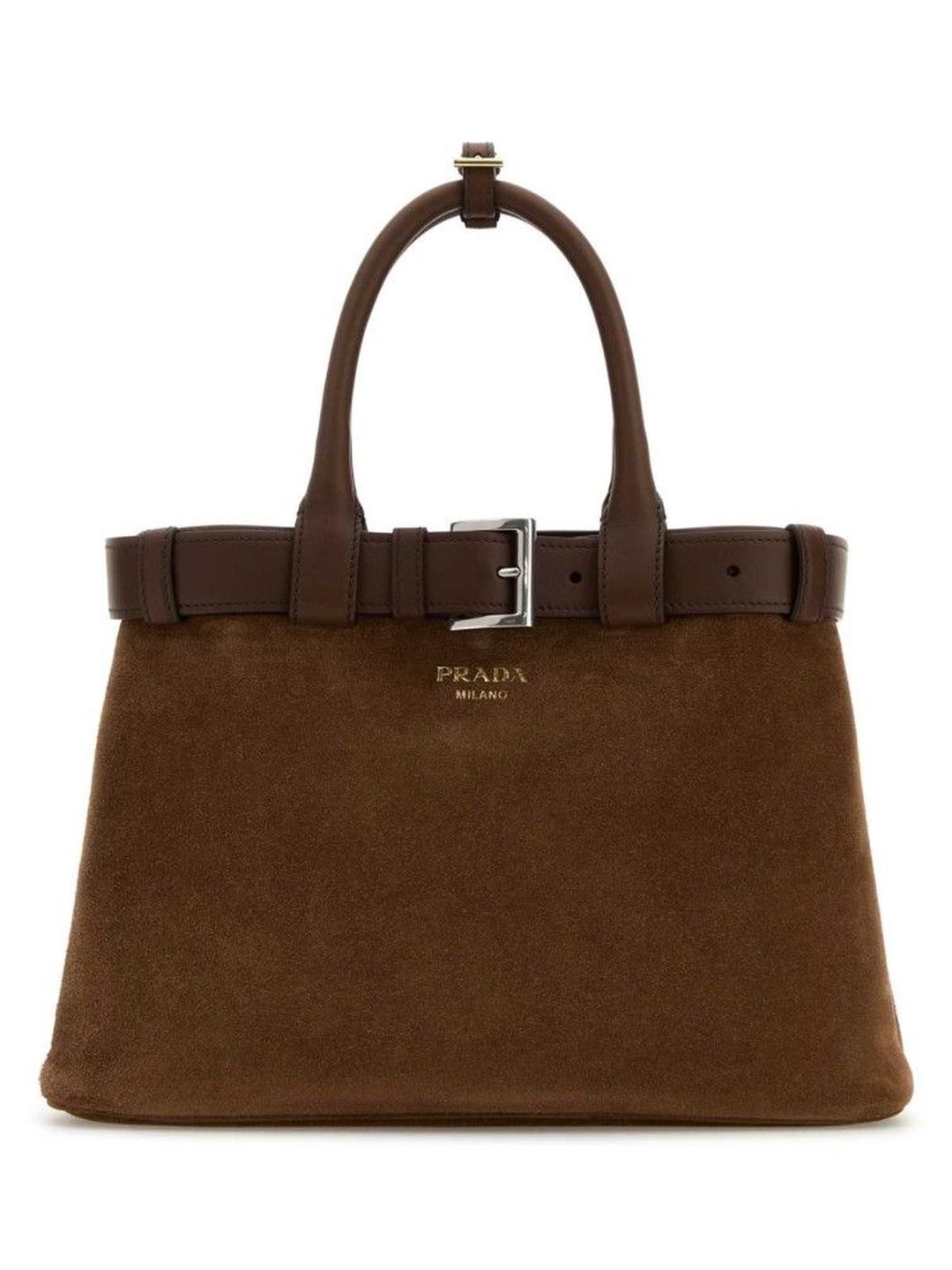 Prada Brown Buckle Belt Suede Medium Satchel Bag-picture-12