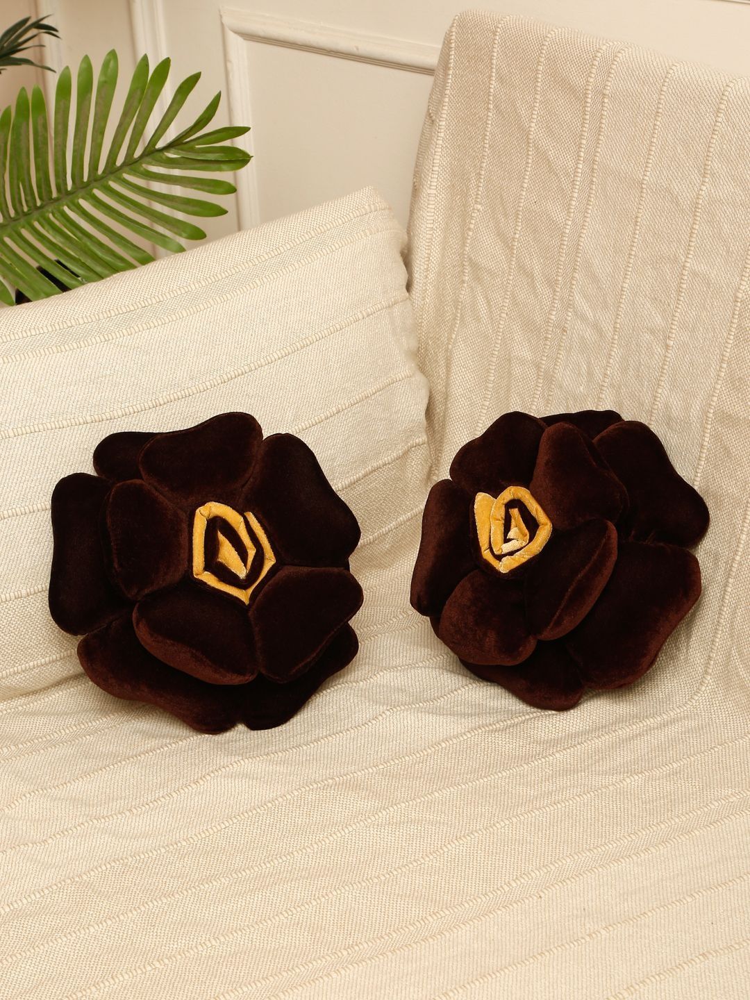 Dhrohar Brown Velvet Flower Shape 2Pcs Cushions-image-11