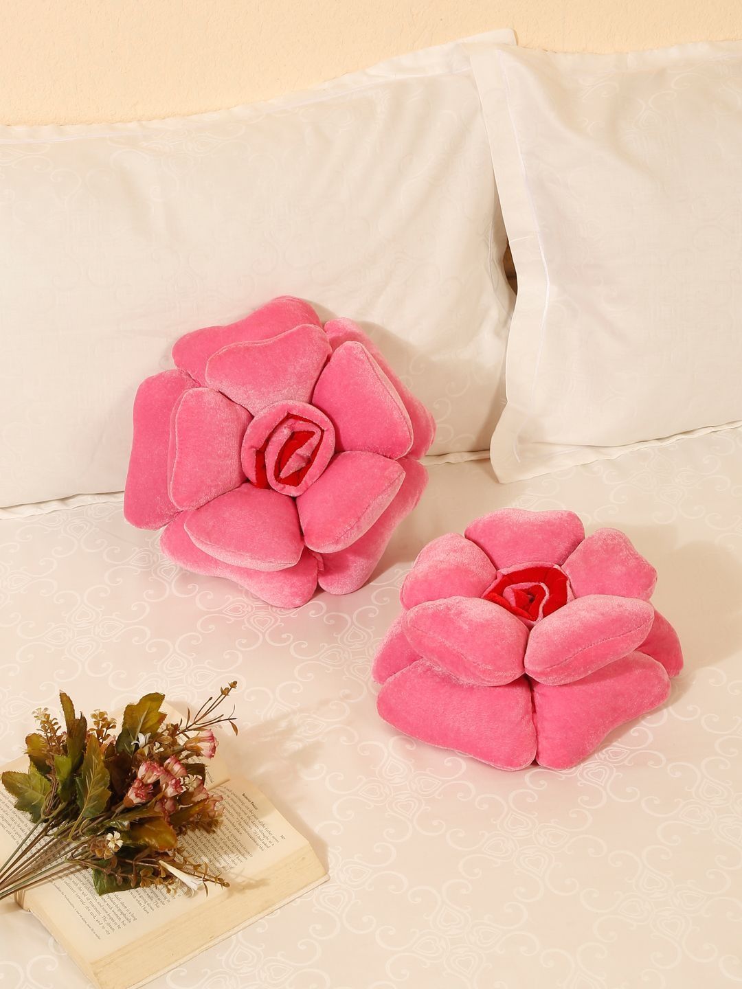 Dhrohar 2 Pieces Pink Poly Cotton Round Cushions-image-30