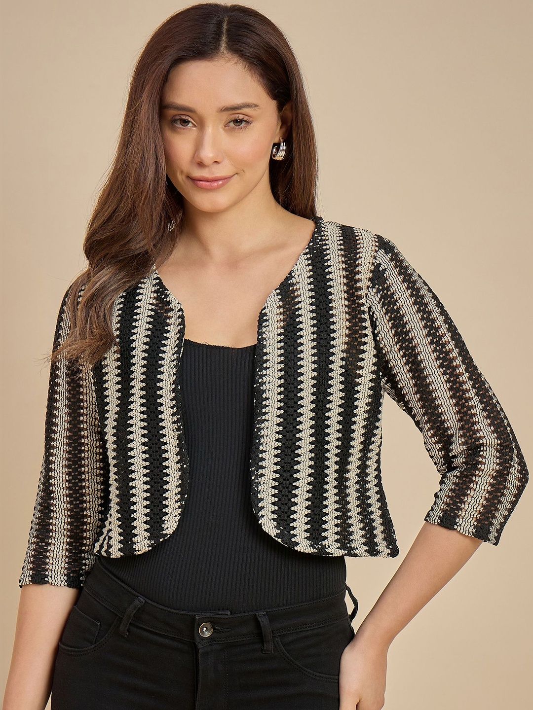 Azira Women Striped Crop Shrug-picture-33