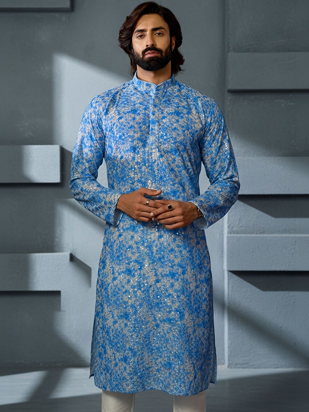 INDIROOP Men Embellished Sequinned Kurta-picture-34