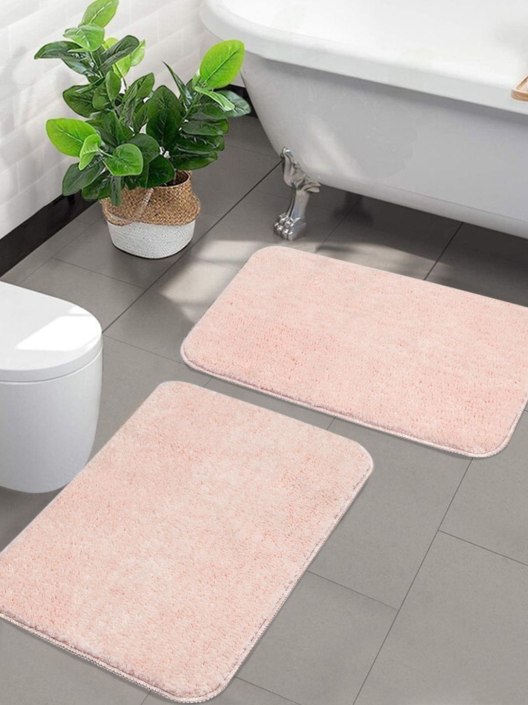 Saral Home 2 Pcs Pink Textured Bath Rugs-image-49