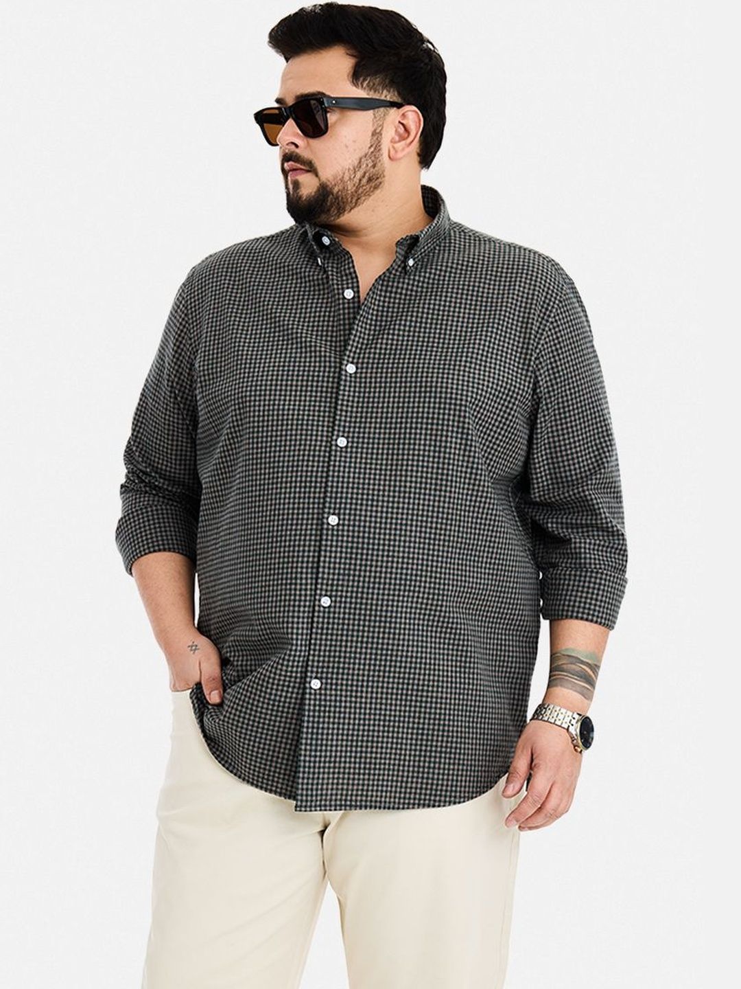Snitch Plus Size Men Micro Checks Checked Casual Shirt-picture-26