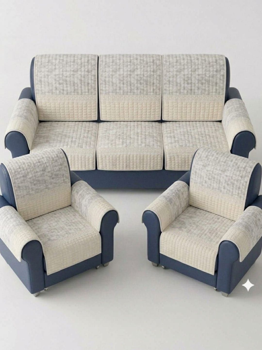 RAINBOW FURNISHINGS Cream-Coloured & Grey Printed Polyester Blend Sofa Cover With Arms