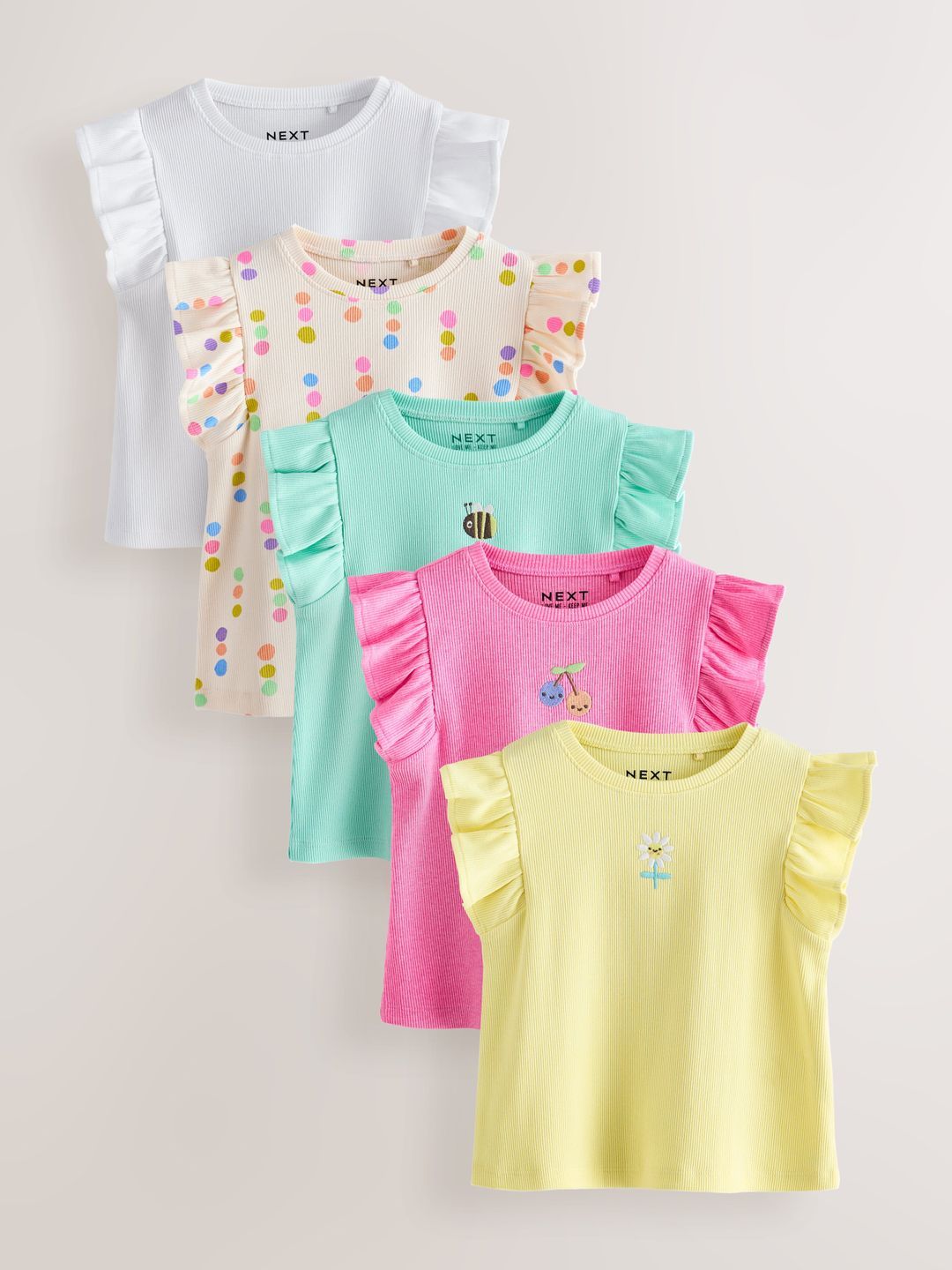 NEXT Girls Set of 5 Printed Cotton Blend Vests-picture-40